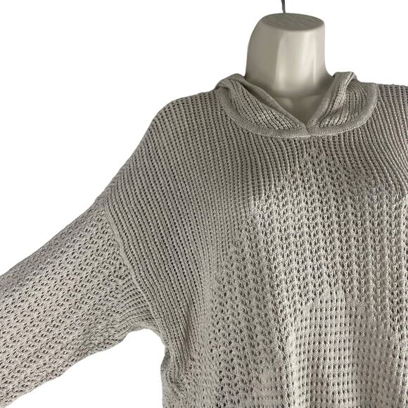Zenergy by Chico's Rosie Pointelle Hooded Sweater MetallicTan Size 2/ L - Picture 6 of 9